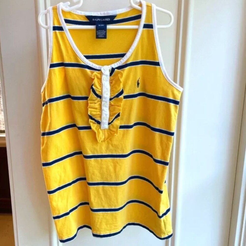 Ralph Lauren Ruffle Placket Stripped Tank in Girl's Size 16